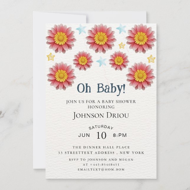 Oh Baby Blommig Barnkalasinbjudan Inbjudningar (Framsida)