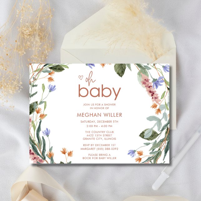 Oh Baby Blommigt Baby Shower-inbjudan Inbjudningar (Oh Baby Floral Baby Shower Invitation)