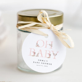 Oh Baby Blommigt Typography Rosa Baby Shower Gåvor Etiketter