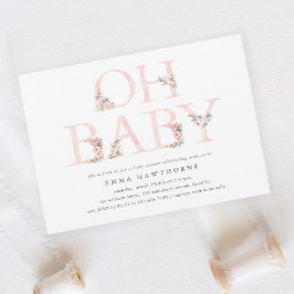 Oh Baby Blommigt Typography Rosa Baby Shower Inbjudningar