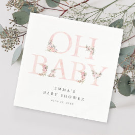 Oh Baby Blommigt Typography Rosa Baby Shower Pappersservett