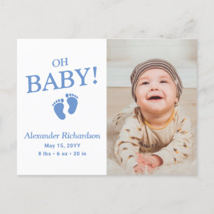 Oh Baby Blue Anpassad Pojke Födelse Tillkännagivan Inbjudan Vykort
