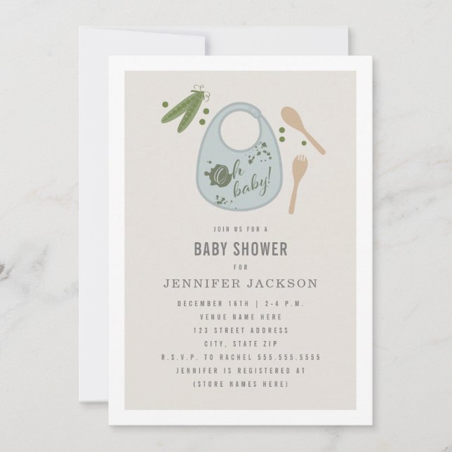 Oh Baby blue Bib Peas Boy Shower Inbjudningar (Framsida)