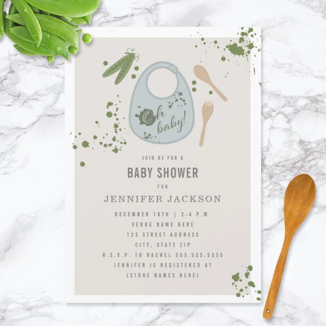 Oh Baby blue Bib Peas Fork Spoon Boy Shower Inbjudningar (Skapare uppladdad)