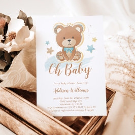 Oh Baby blue Boy Nalle Baby Shower Inbjudningar