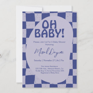 Oh Baby! Blue Checkered Modern Baby Shower Inbjudningar