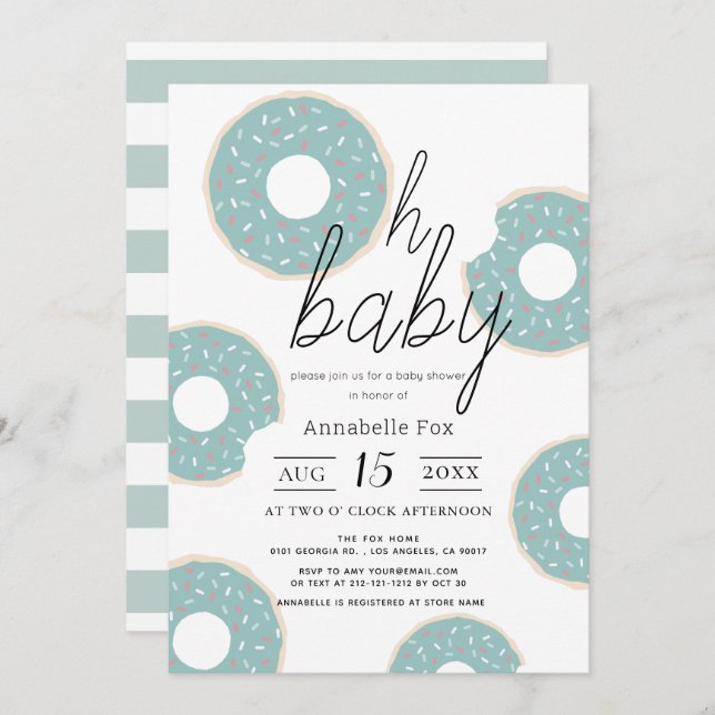Oh Baby blue Donut Boy Baby Shower Inbjudningar (Fram/baksida)