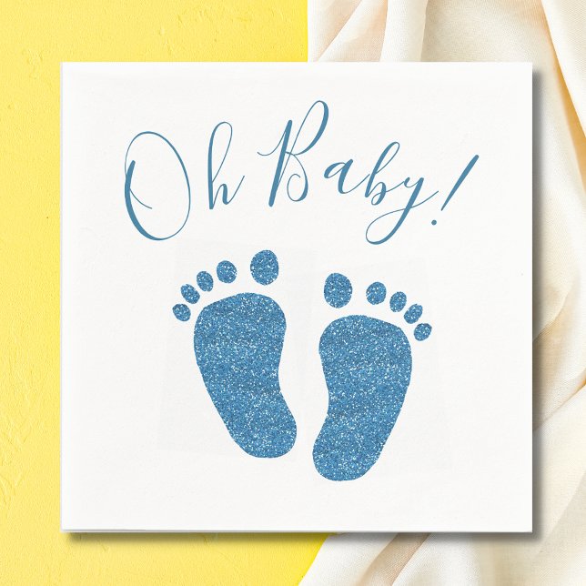 Oh Baby blue Glitter Feet Baby Shower Pappersservett (Skapare uppladdad)