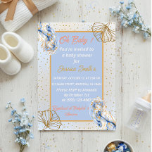 Oh Baby blue Guld Ginkgo Löv Baby Shower