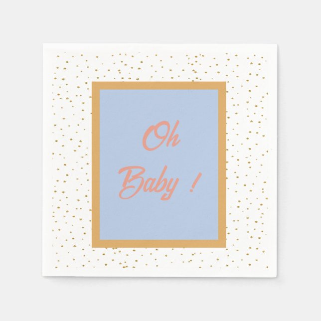 Oh Baby blue Guld Ginkgo Löv Baby Shower Pappersservett (Framsidan)