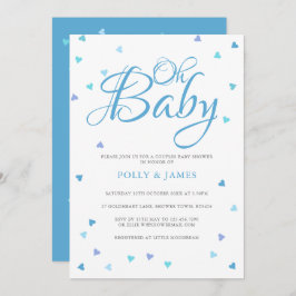 Oh Baby blue Kärlek Hearts Par Baby Shower Inbjudningar