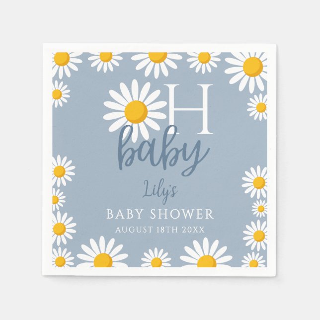 Oh Baby Blue Modern Daisy Bebis Shower Pappersservett (Framsidan)