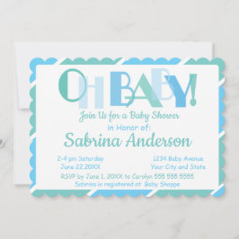 Oh Baby blue Modern Typography Baby Shower Inbjudningar