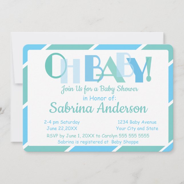 Oh Baby blue Modern Typography Baby Shower Inbjudningar (Framsida)