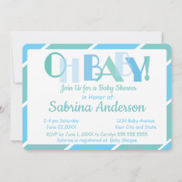 Oh Baby blue Modern Typography Baby Shower Inbjudningar