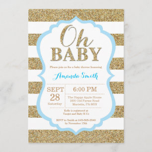 Oh baby blue och guld- baby showerinbjudan inbjudningar