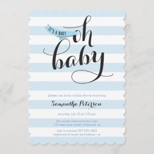 Oh Baby blue Rand Baby Shower Inbjudan