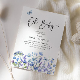 Oh Baby blue WildblomBaby Shower Inbjudningar