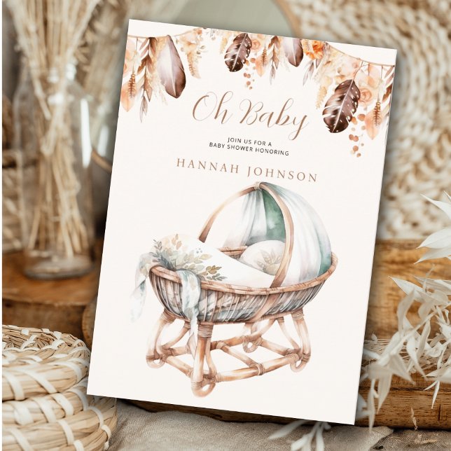 Oh Baby Boho Baby Crib Feathers Boho Baby Shower Inbjudningar (Skapare uppladdad)