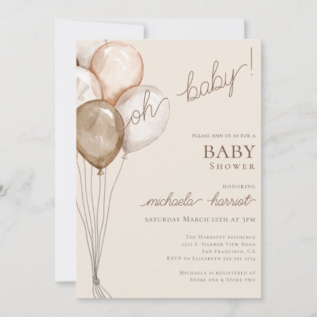 Oh Baby Boho Balloon Gender Neutral Baby Shower Inbjudningar (Framsida)