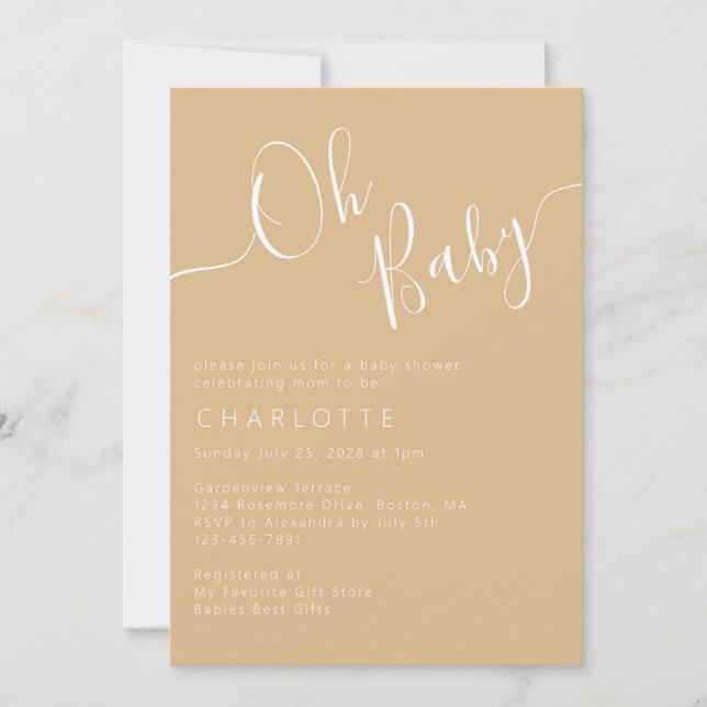Oh Baby Boho Beige Gender Neutral Baby Shower Inbjudningar (Framsida)