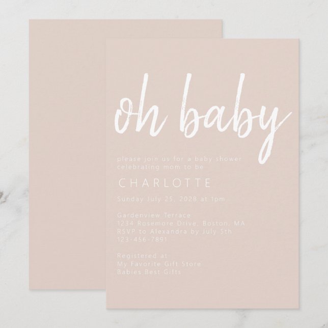 Oh Baby Boho Beige Gender Neutral Baby Shower Inv. Inbjudningar (Fram/baksida)