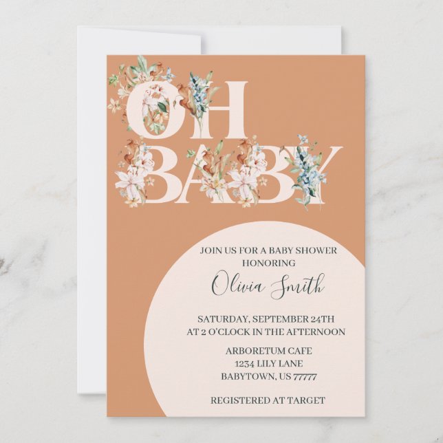 OH BABY Boho Blommigt Baby Shower Inbjudningar (Framsida)
