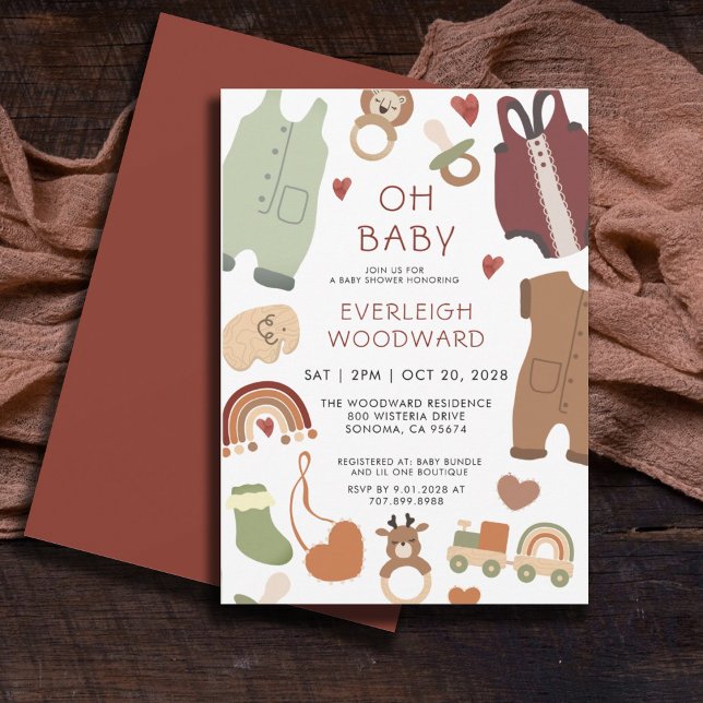 Oh Baby Boho Clothes Leksak Boy Shower Inbjudningar (Skapare uppladdad)