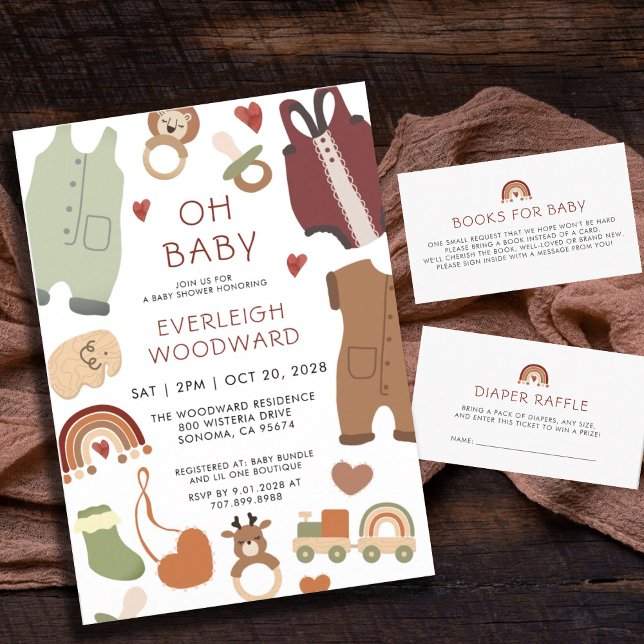 Oh Baby Boho Clothes Leksak Boy Shower Inbjudningar (Skapare uppladdad)