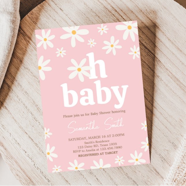 Oh Baby Boho Daisy Baby Shower Inbjudningar (Retro Daisy Flowers Baby Shower Invitation)