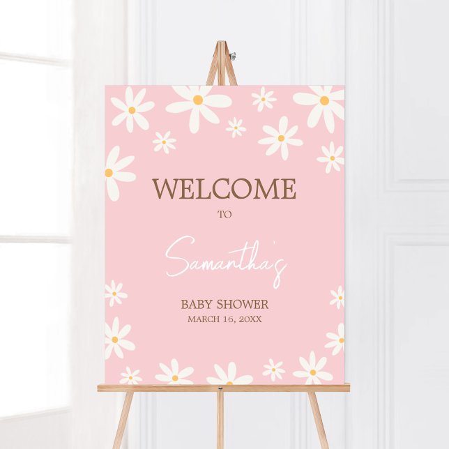 Oh Baby Boho Daisy Baby Shower Välkommen Poster (Retro Daisy Flowers Baby Shower Welcome Sign)