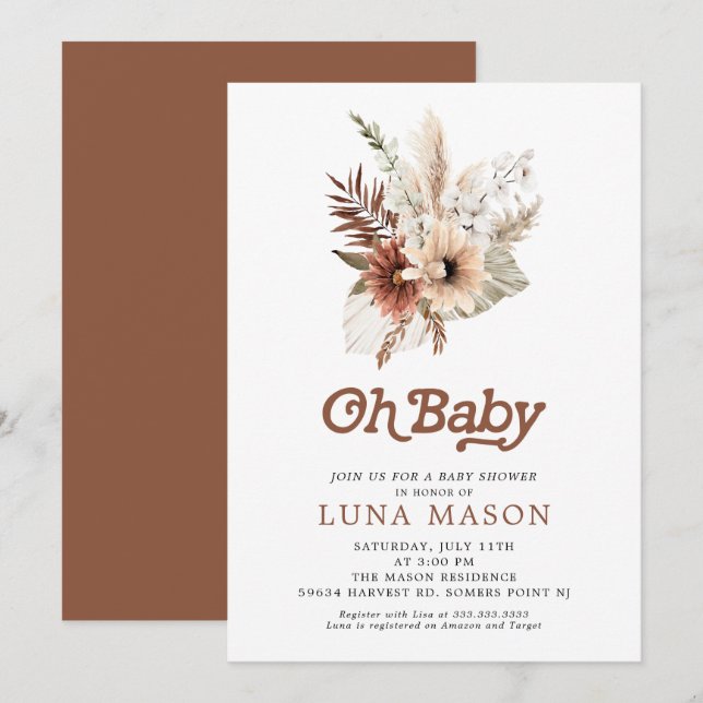 Oh Baby Boho Gender Neutral Baby Shower-inbjudan Inbjudningar (Fram/baksida)