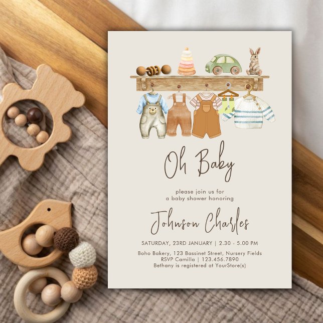 Oh Baby Boho Nursery Cute Neutralt Baby Shower Inbjudningar (Oh Baby Boho Nursery Cute Neutral Baby Shower Invitation)