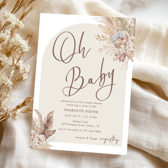 Oh Baby Boho Pampas Grass Neutralt Baby Shower Inbjudningar (Skapare uppladdad)
