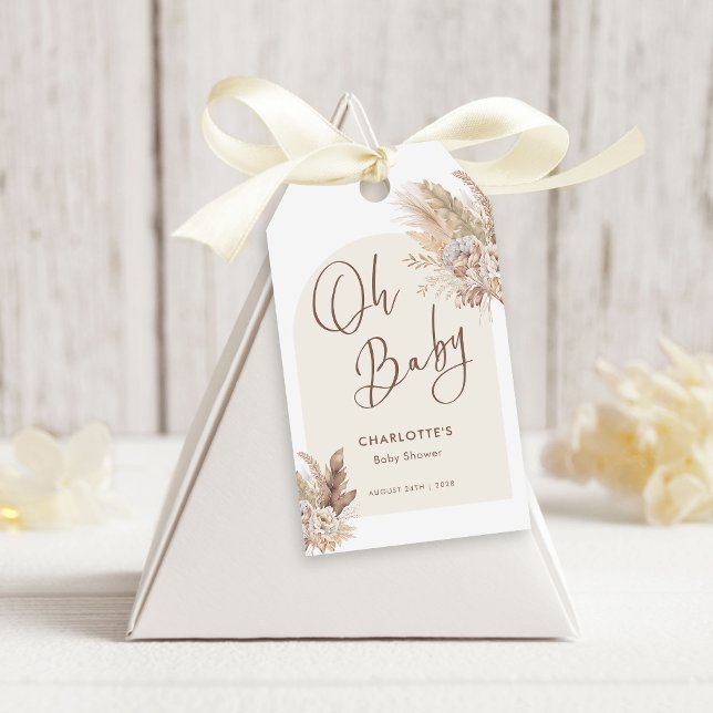 Oh Baby Boho Pampas Grass Neutralt Baby Shower Presentetikett (Skapare uppladdad)