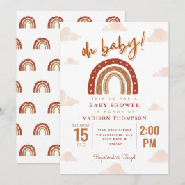 Oh Baby Boho Terracotta Rainbow Clouds Baby Shower Inbjudningar