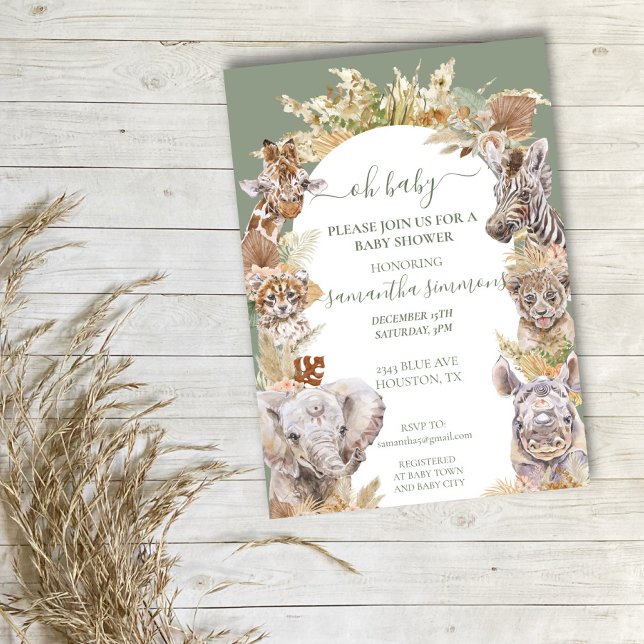 Oh Baby Boho Tropical Safari Jungle Animals Inbjudningar (Skapare uppladdad)