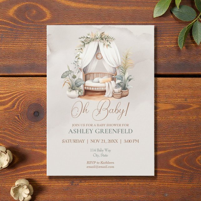 Oh Baby Boho Watercolor Bebisfest Inbjudningar (Skapare uppladdad)