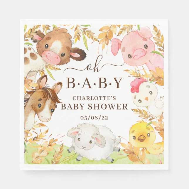 Oh Baby Boskap Baby Shower Papper Napkins Pappersservett (Framsidan)