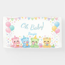 Oh Baby Boy Cute Bunny Pastel Baby Shower