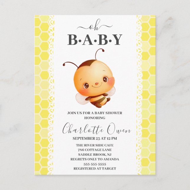 Oh Baby Bumblebee Baby Shower-inbjudan Vykort (Framsida)