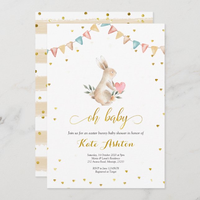 Oh Baby Bunny Baby Shower-inbjudan Inbjudningar (Fram/baksida)