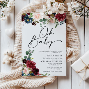 Oh Baby Burgundy Baby Shower-inbjudan Inbjudningar