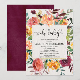 Oh Baby Burgundy  fall blommigt babydusch Inbjudningar