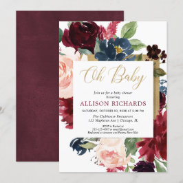 Oh baby Burgundy guld fall blommigt flicka dusch Inbjudningar