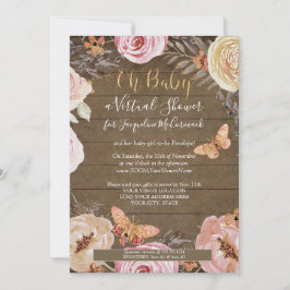 Oh Baby Butterfly Blommigt Rustic Wood Baby Shower Inbjudningar