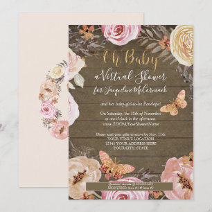 Oh Baby Butterfly Blommigt Rustic Wood Baby Shower Inbjudningar