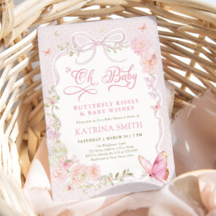 Oh Baby Butterfly Kisses Rosa Babyfirande Inbjudningar