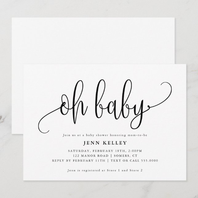 Oh Baby Calligraphy Baby Shower Inbjudningar (Fram/baksida)