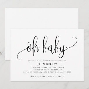 Oh Baby Calligraphy Baby Shower Inbjudningar